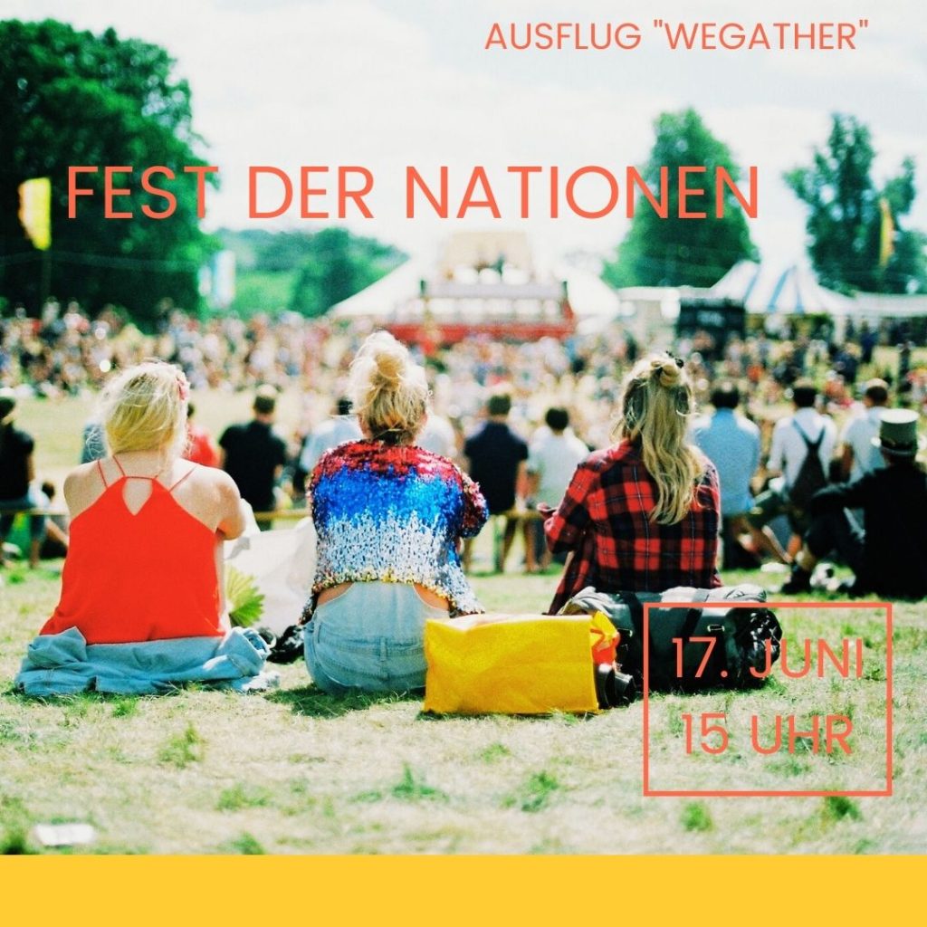 drei Frauen auf einem Festival. Text: Fest der Nationen 17. Juni 15 Uhr